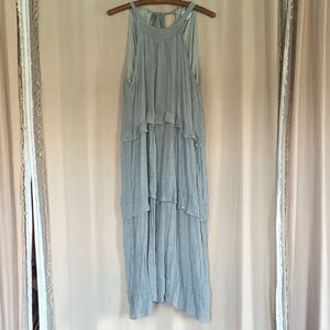 Arula Altar'd State Elegant Dusty Blue Gray Tiered Maxi Dress